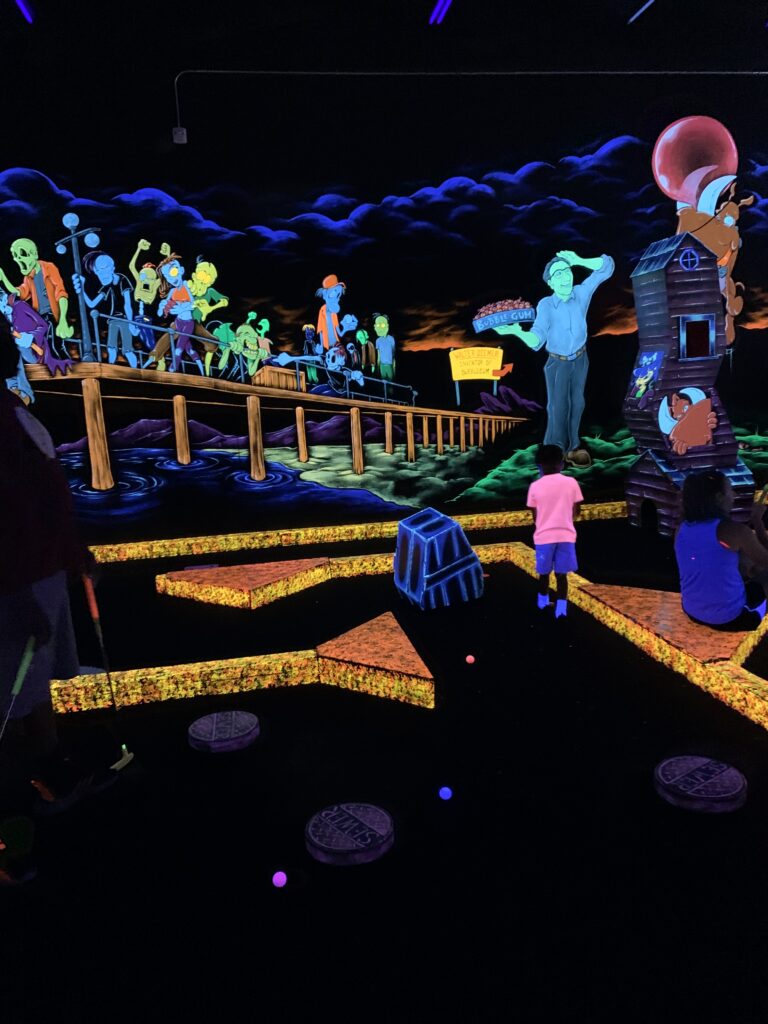 On the golf course at Monster Mini Golf