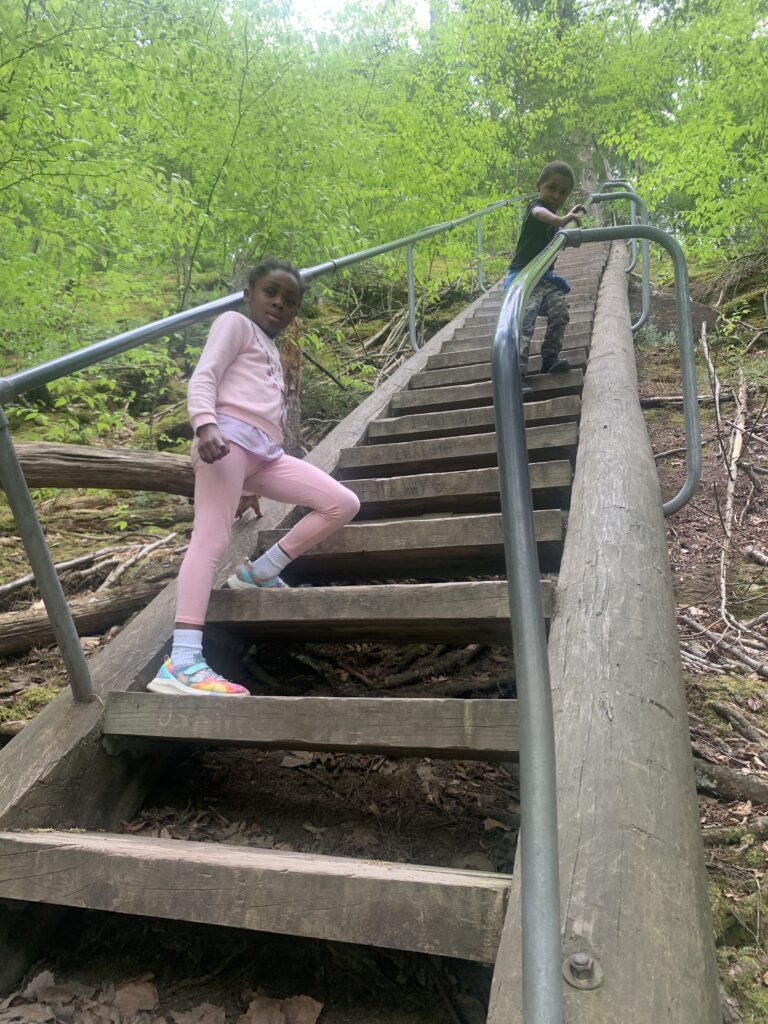 The stairway to climb to the top of Buttermilk Falls, NJ